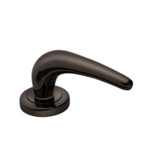 Rondo on Round Rose Black Matt Brass Door Lever Handle Contemporary on Rose
