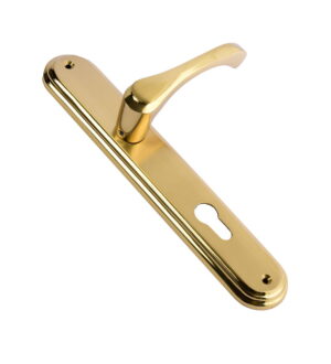 Olimpia Gold Stain Brass Door Lever Handle Contemporary on Plate
