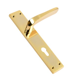 Tango Full Gold Brass Door Lever Handle Contemporary on Plate