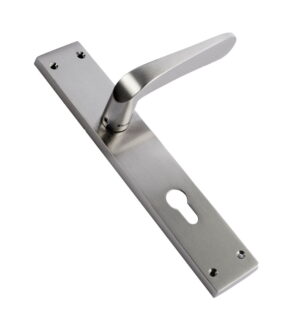 Tango Brushed Nickel Brass Door Lever Handle Contemporary on Plate