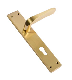 Tango Gold Stain Brass Door Lever Handle Contemporary on Plate